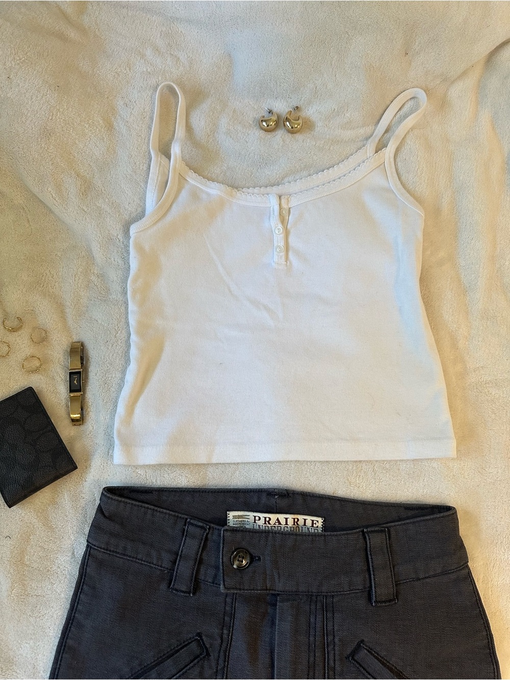 Brandy Melville White Ribbed Henley Cami